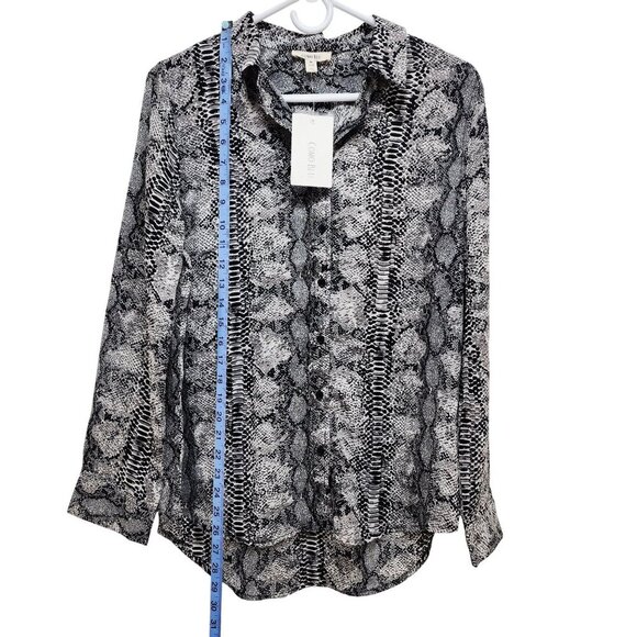 Como Blu Womens Black & White Snake Print Button-Up Long Sleeve Blouse Size M - Picture 7 of 10